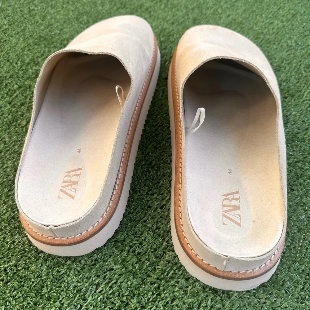 Zara Beige Suede Slip-On Sandals